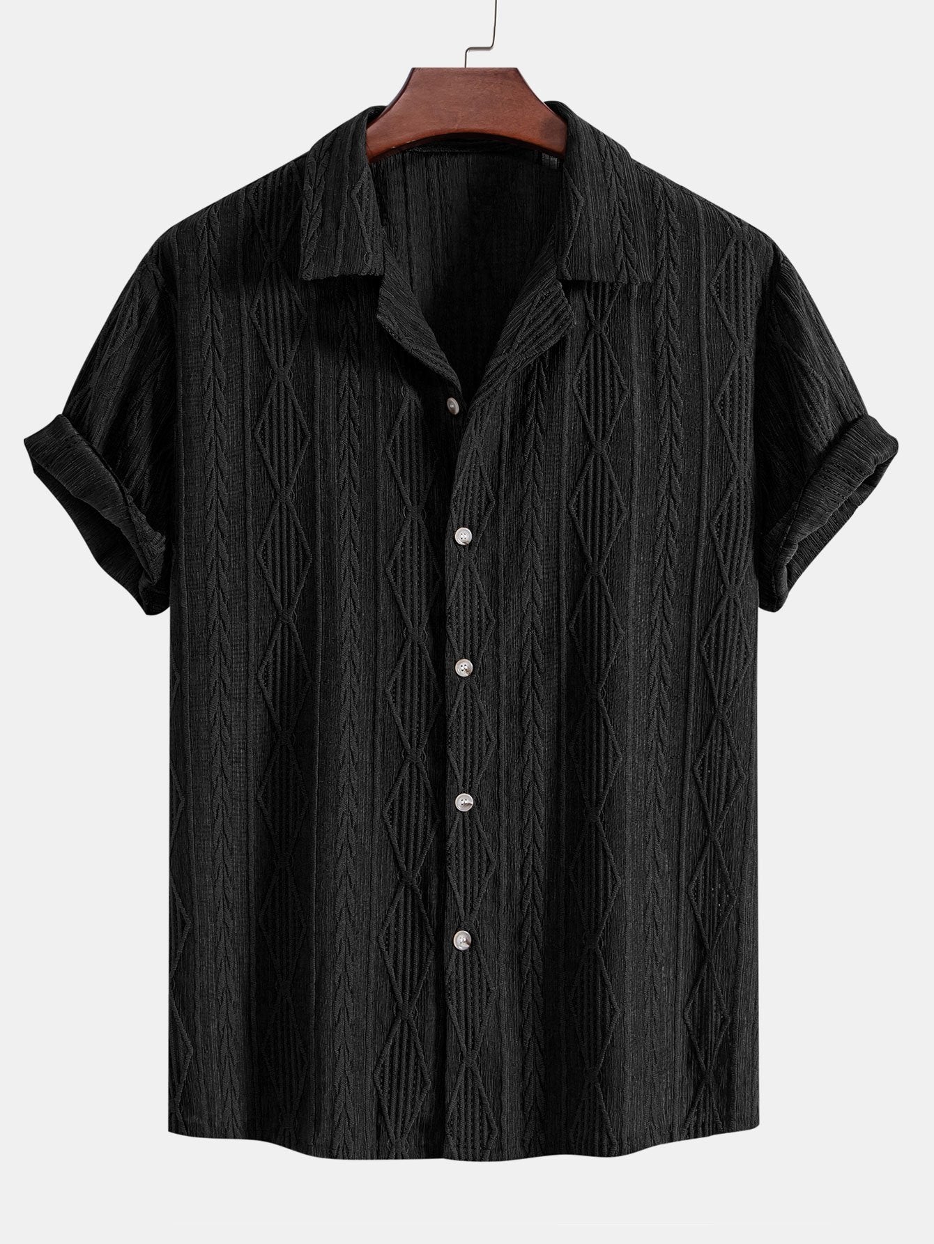 Chemise Cubaine Jacquard à Motifs Géométriques