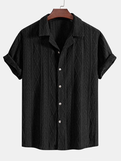 Chemise Cubaine Jacquard à Motifs Géométriques