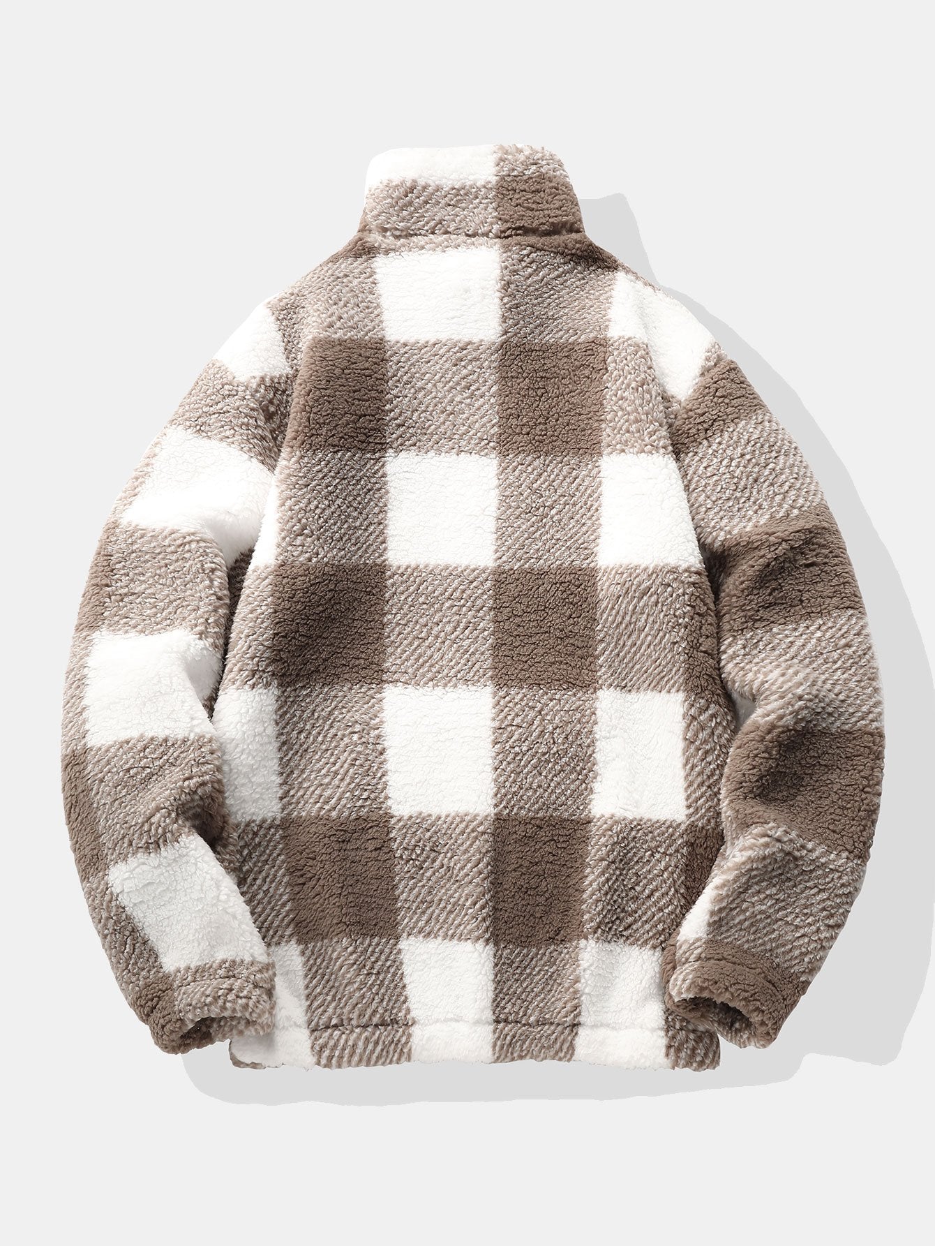 Sweat-shirt Teddy à carreaux et fermeture éclair quart de tour
