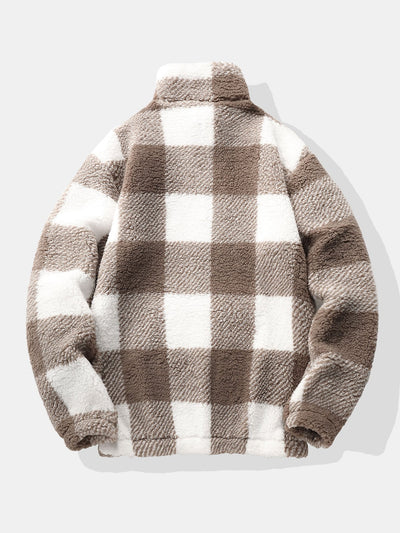 Sweat-shirt Teddy à carreaux et fermeture éclair quart de tour