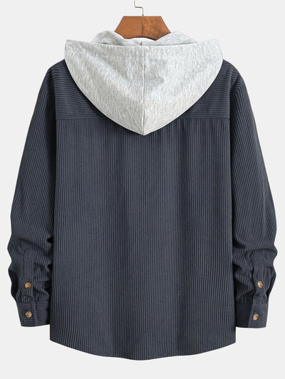 Chemise à capuche en velours côtelé contrasté