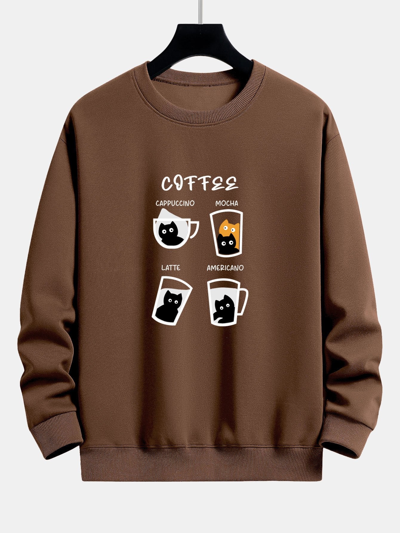 Sweat-shirt décontracté à imprimé chat café