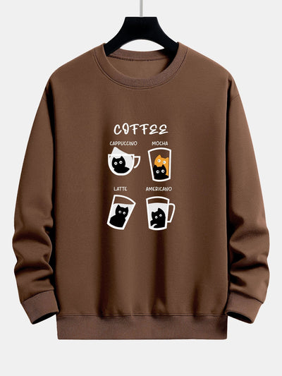 Sweat-shirt décontracté à imprimé chat café