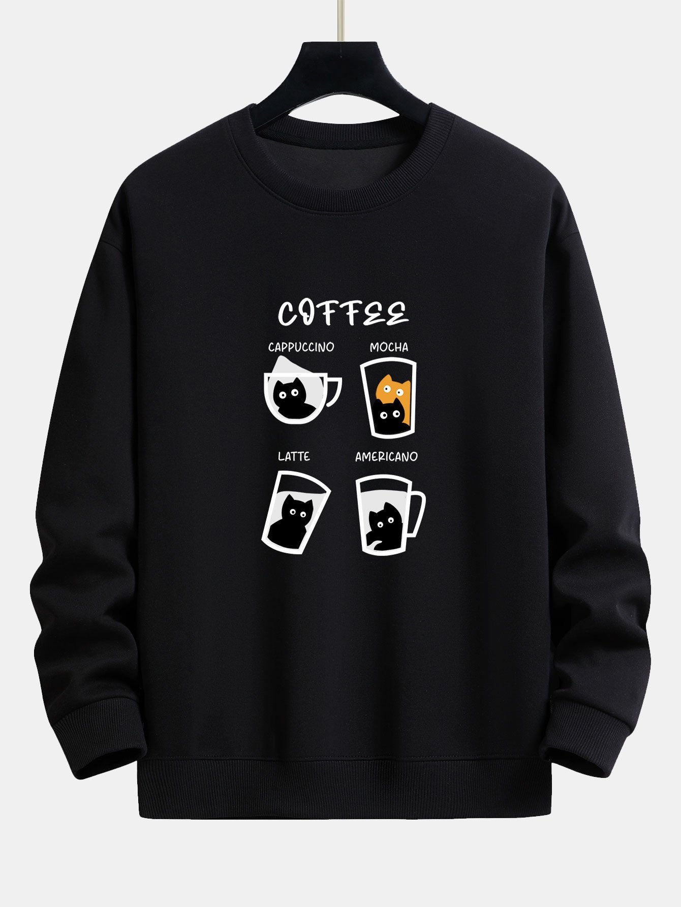 Sweat-shirt décontracté à imprimé chat café