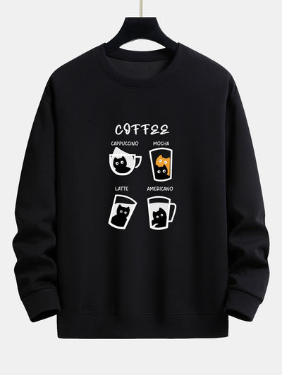 Sweat-shirt décontracté à imprimé chat café