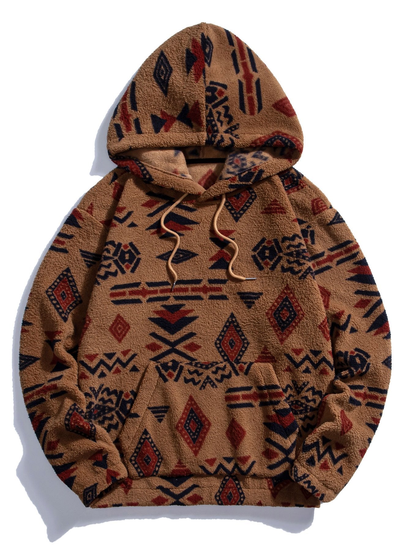 Sweat à capuche en peluche à imprimé aztèque et pantalon de jogging cargo en velours côtelé à cordon de serrage