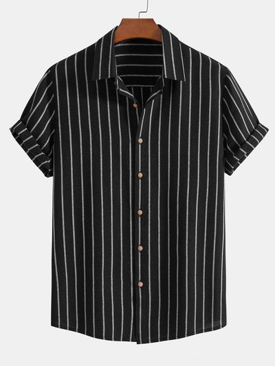 Chemise Rayée en Coton Mélangé à Boutons
