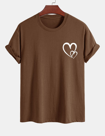 T-shirt en coton à imprimé cœur coupe classique