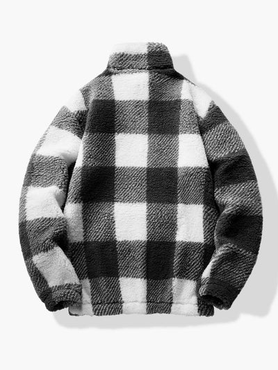 Sweat-shirt Teddy à carreaux et fermeture éclair quart de tour