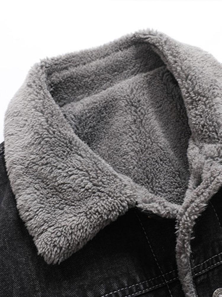 Veste en jean délavée doublée en peluche