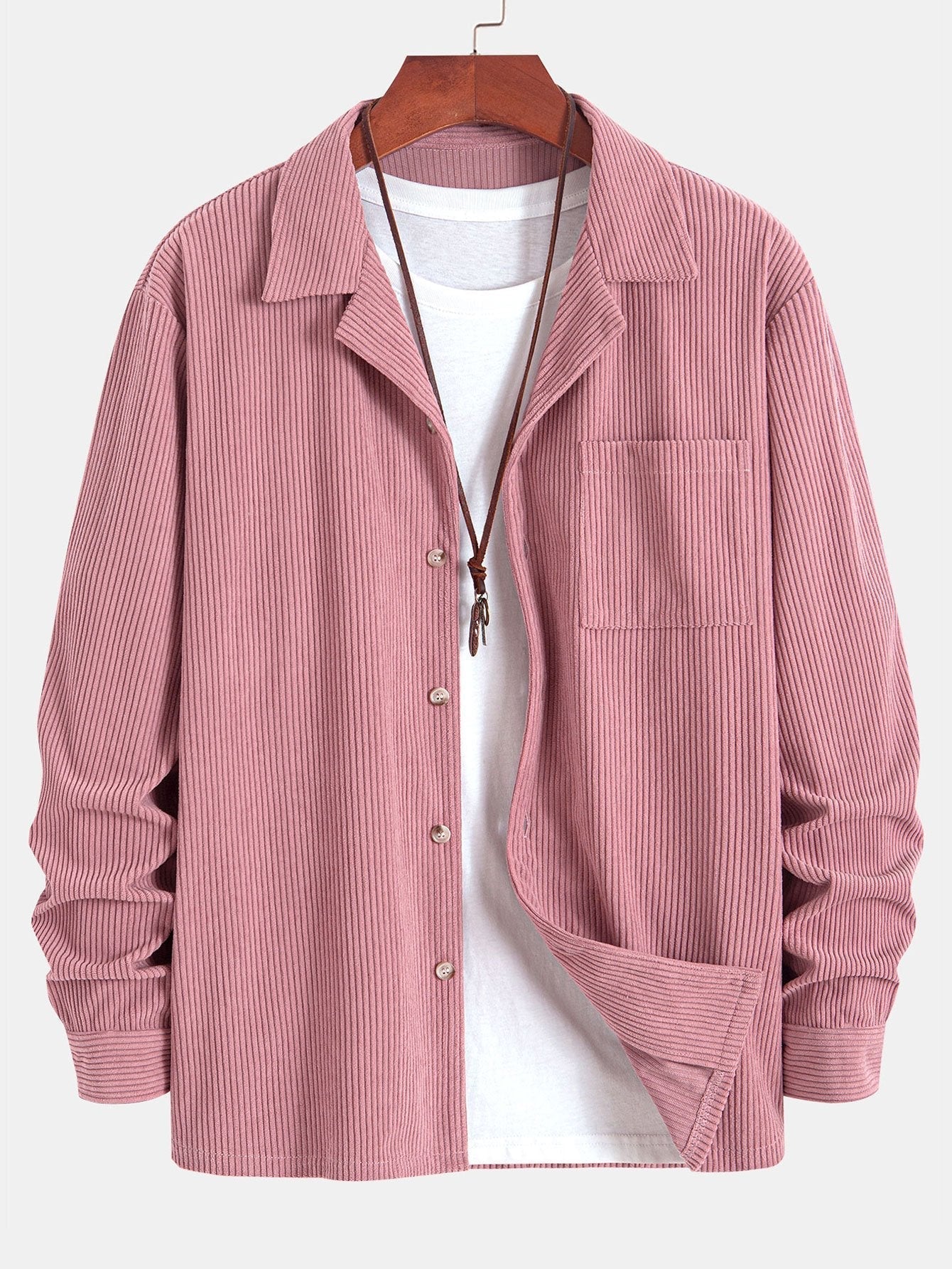 Chemise à manches longues en velours côtelé et col cubain