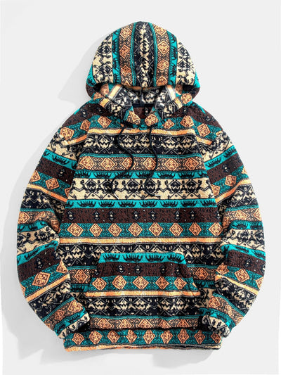 Sweat à capuche en polaire motif géométrique ethnique