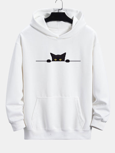 Sweat à capuche décontracté à imprimé chat noir
