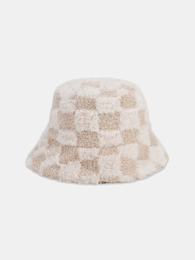 Chapeau bob chaud en fausse fourrure à carreaux