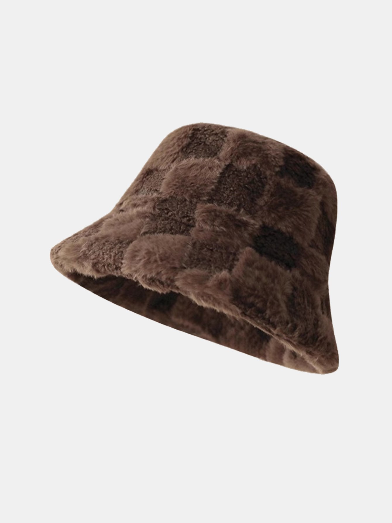 Chapeau bob chaud en fausse fourrure à carreaux