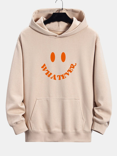 Sweat à capuche décontracté avec slogan imprimé smiley