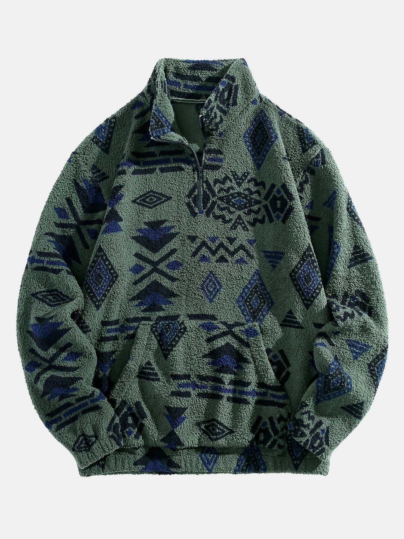 Sweat-shirt Teddy à imprimé aztèque et fermeture éclair quart de tour