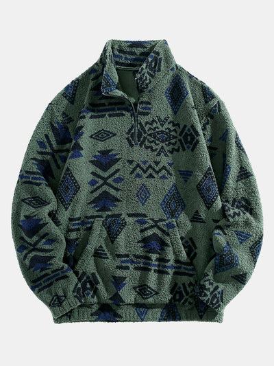 Sweat-shirt Teddy à imprimé aztèque et fermeture éclair quart de tour