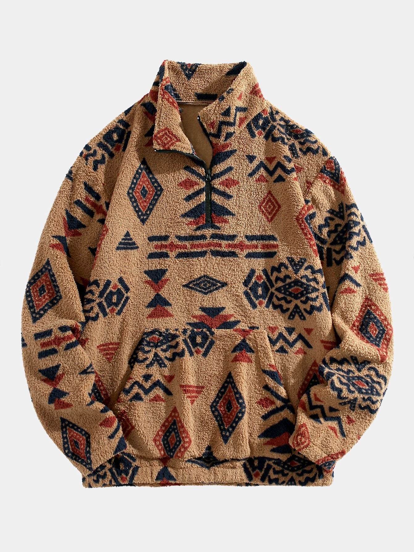 Sweat-shirt Teddy à imprimé aztèque et fermeture éclair quart de tour