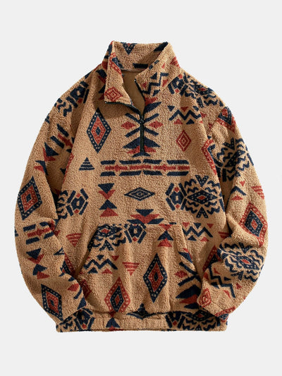 Sweat-shirt Teddy à imprimé aztèque et fermeture éclair quart de tour