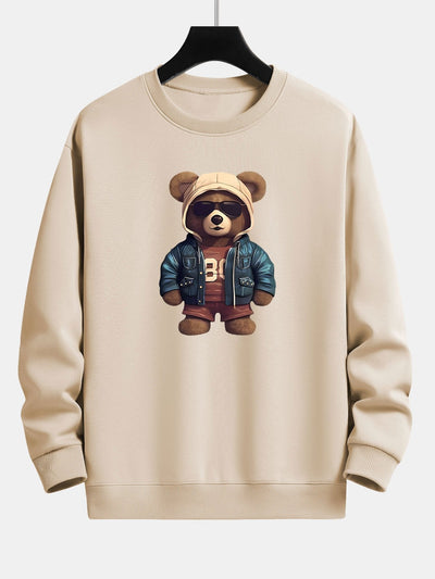 Sweat-shirt décontracté à imprimé ours en cuir