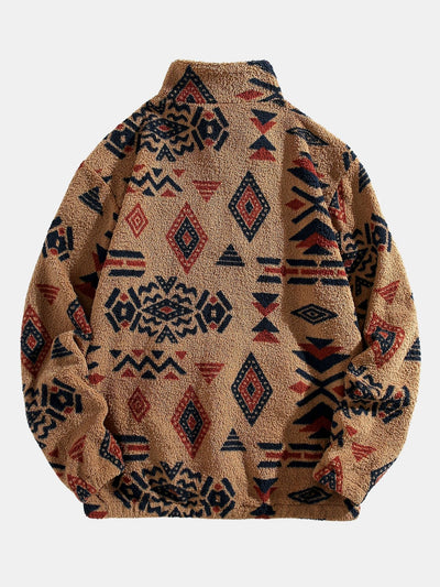 Sweat-shirt Teddy à imprimé aztèque et fermeture éclair quart de tour