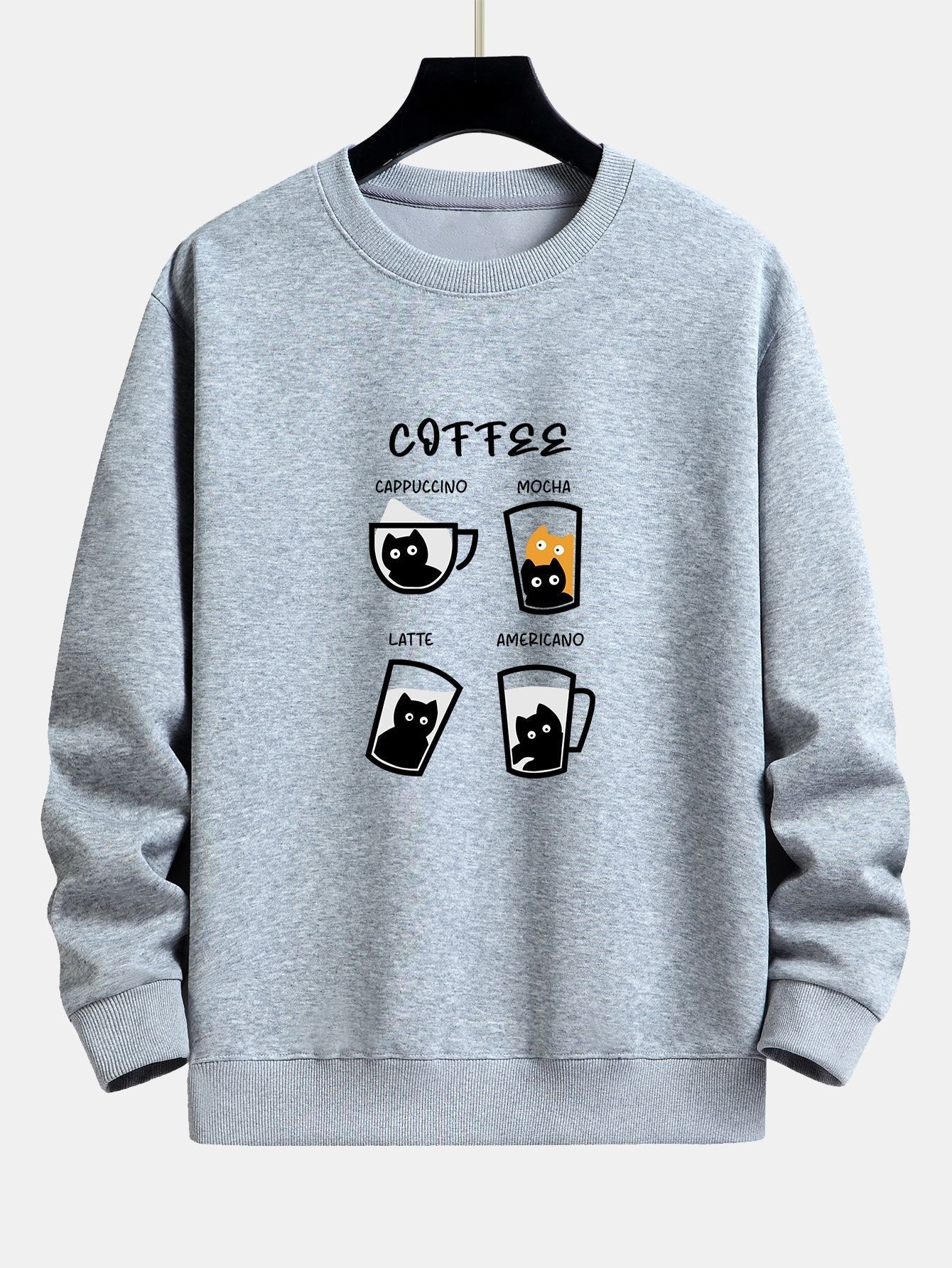 Sweat-shirt décontracté à imprimé chat café