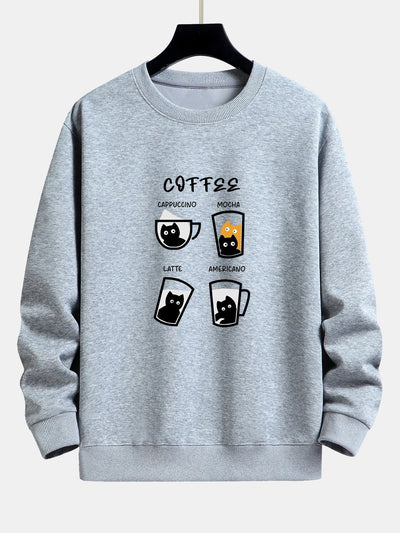 Sweat-shirt décontracté à imprimé chat café