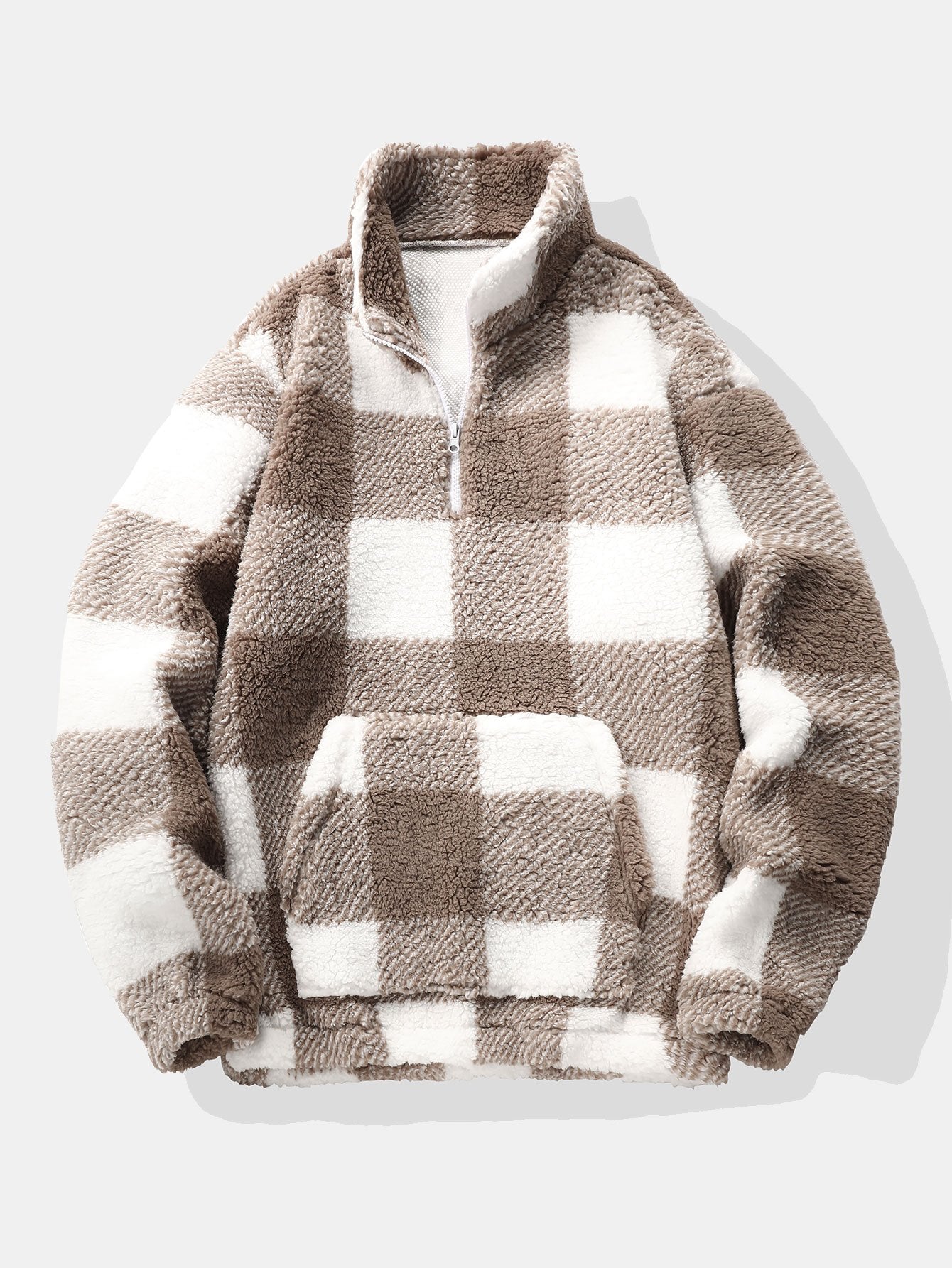 Sweat-shirt Teddy à carreaux et fermeture éclair quart de tour