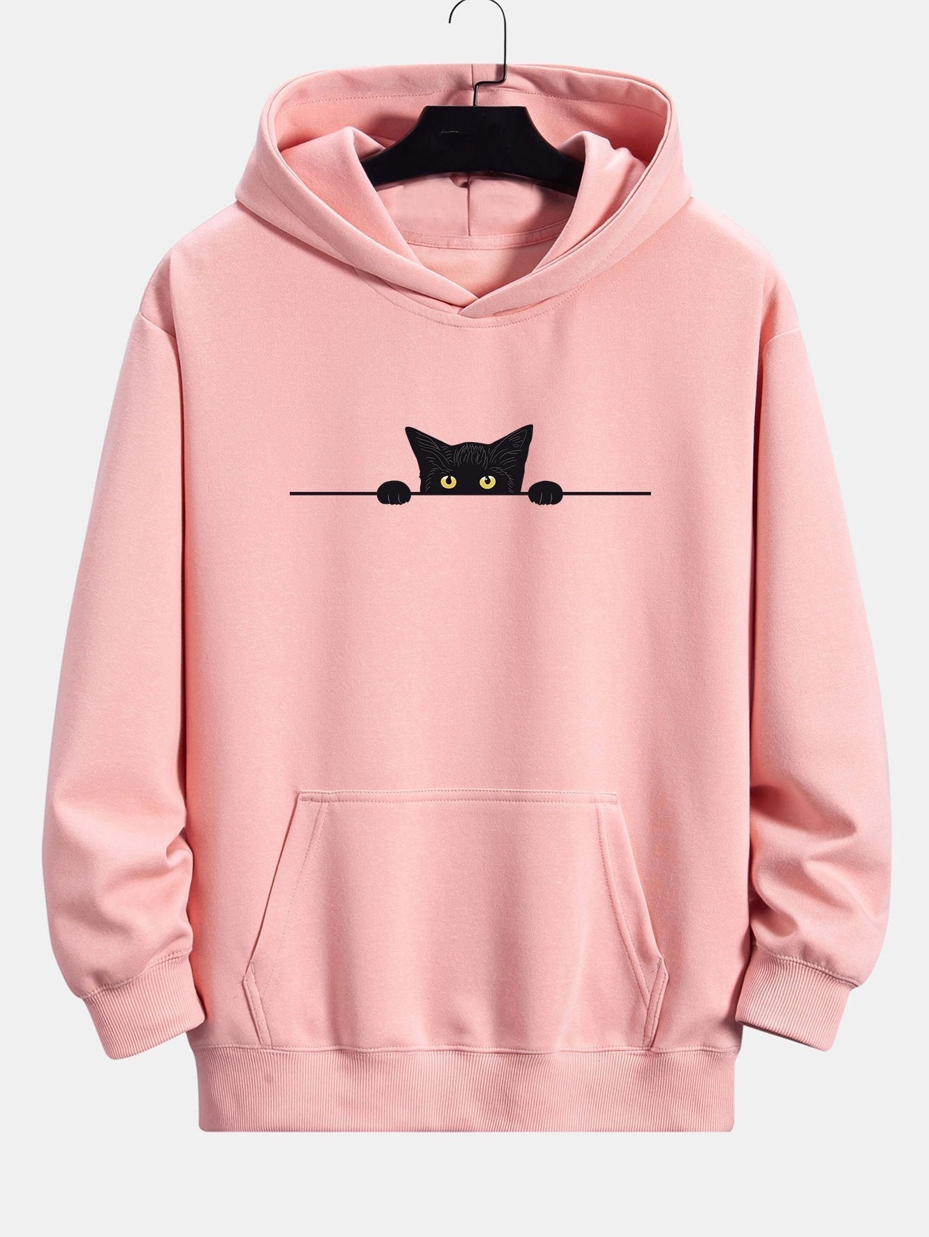 Sweat à capuche décontracté à imprimé chat noir