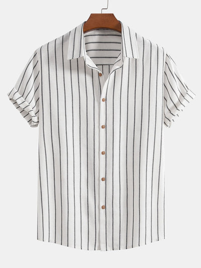 Chemise Rayée en Coton Mélangé à Boutons