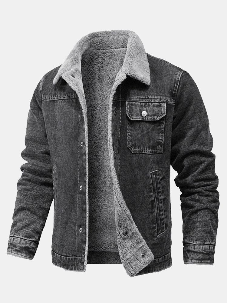 Veste en jean délavée doublée en peluche