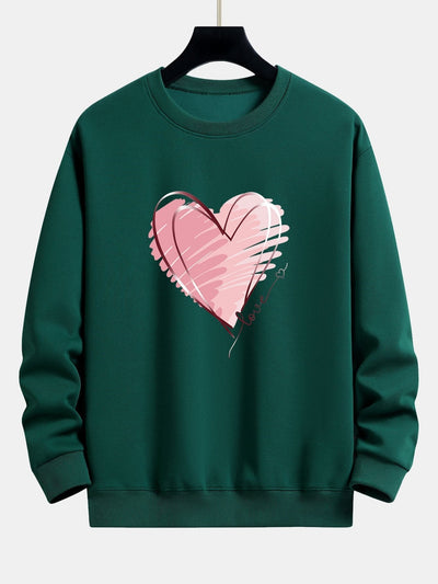 Sweat-shirt décontracté à imprimé cœur Doodle
