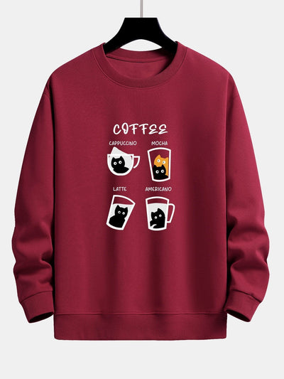 Sweat-shirt décontracté à imprimé chat café