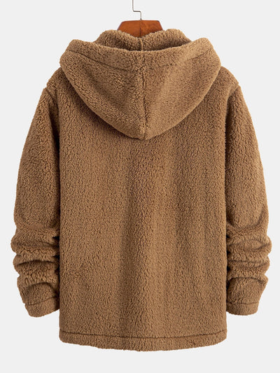 Manteau à capuche boutonné en polaire Teddy