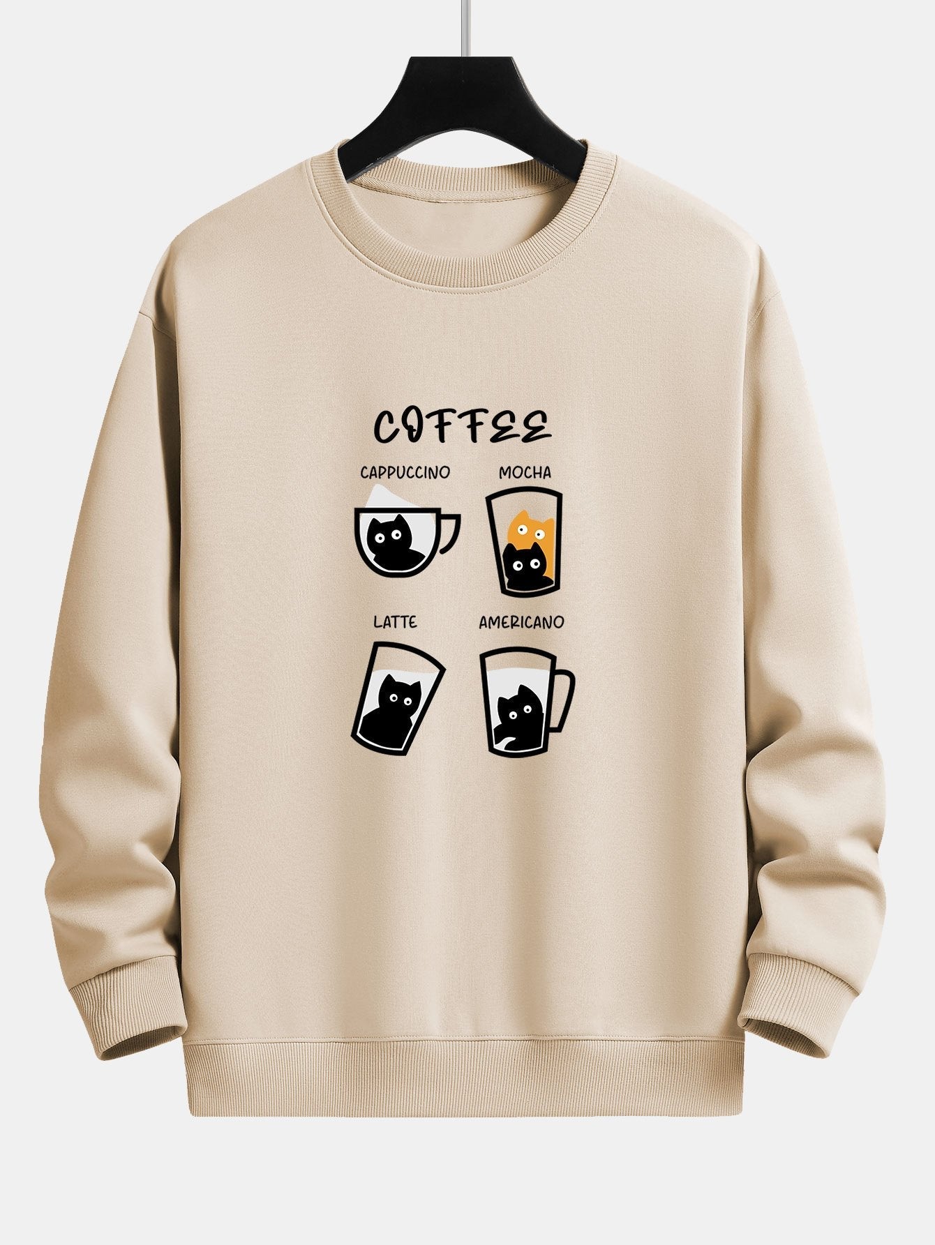 Sweat-shirt décontracté à imprimé chat café