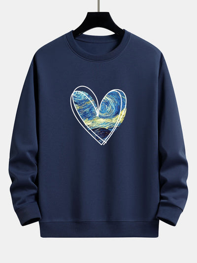 Sweat-shirt décontracté à imprimé cœur et ciel étoilé