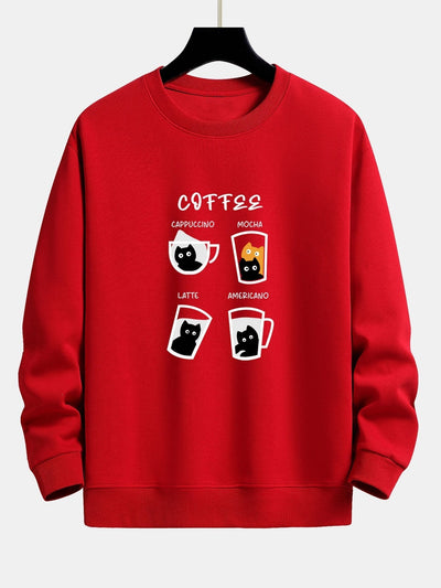 Sweat-shirt décontracté à imprimé chat café
