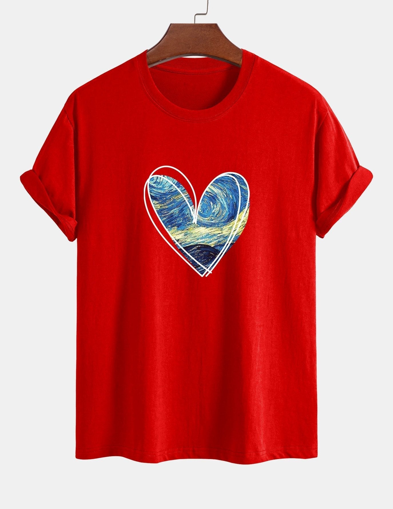 T-shirt en coton coupe standard à imprimé cœur et ciel étoilé