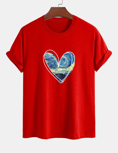 T-shirt en coton coupe standard à imprimé cœur et ciel étoilé