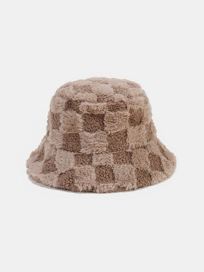 Chapeau bob chaud en fausse fourrure à carreaux