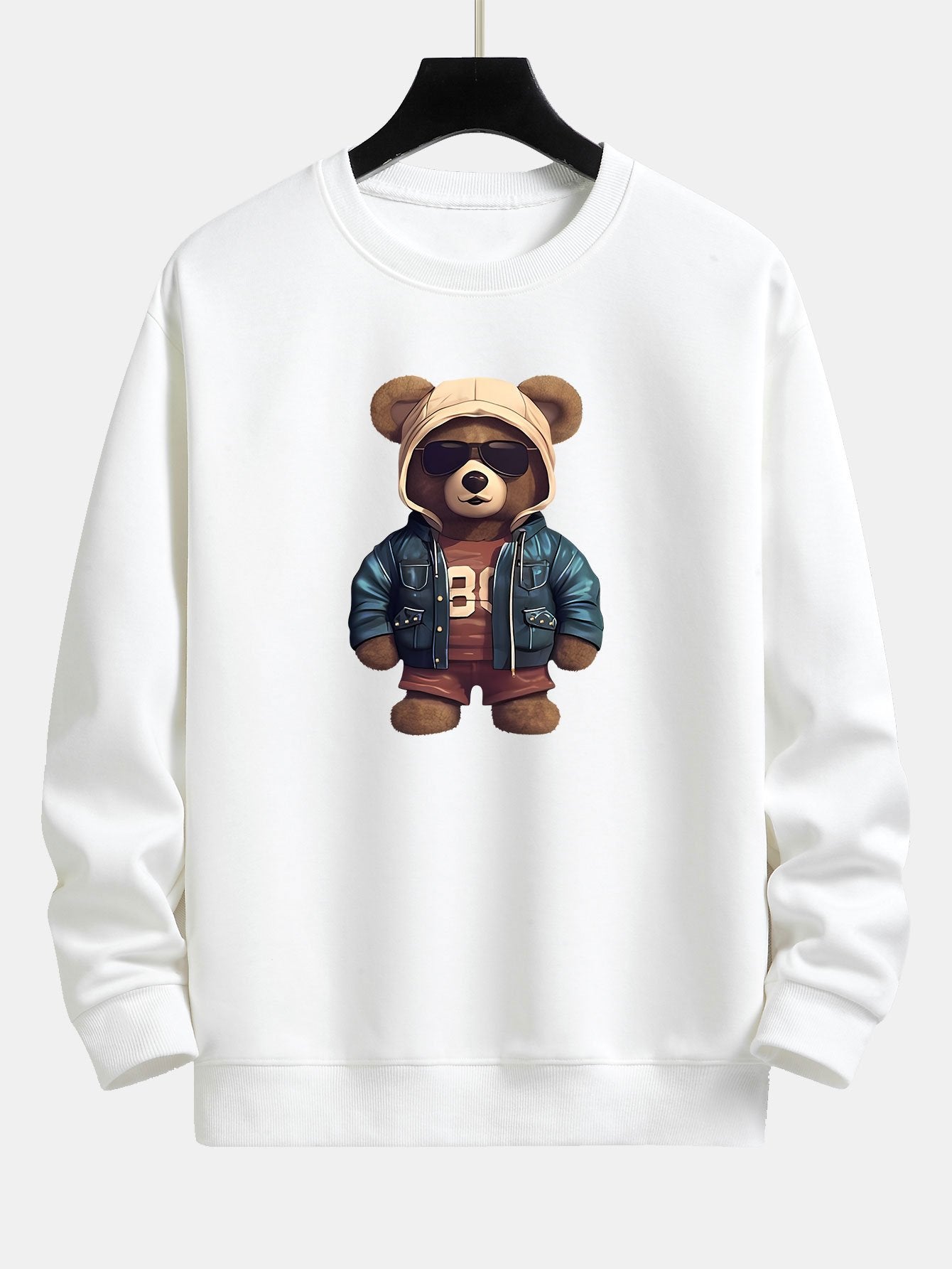 Sweat-shirt décontracté à imprimé ours en cuir
