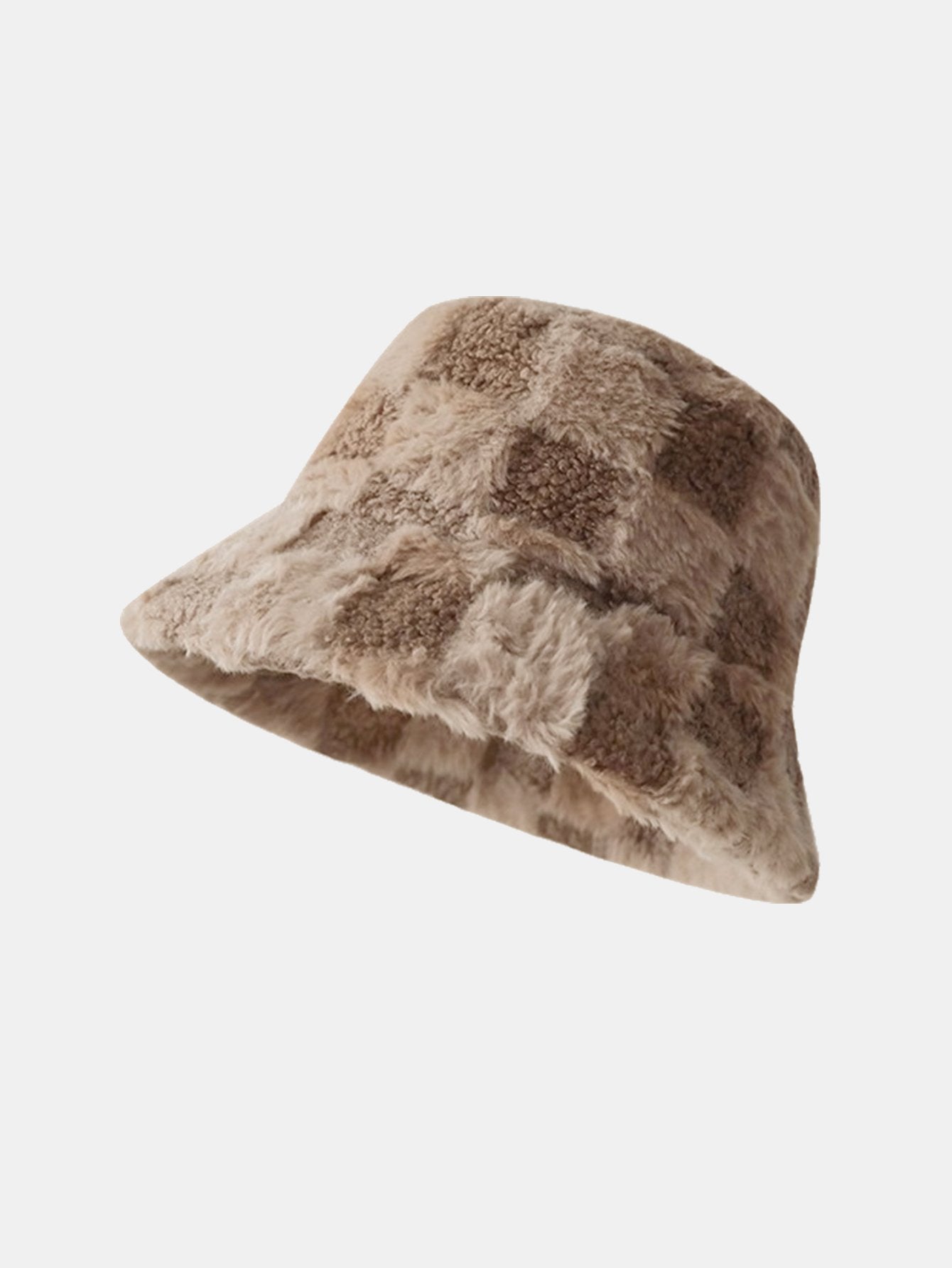 Chapeau bob chaud en fausse fourrure à carreaux