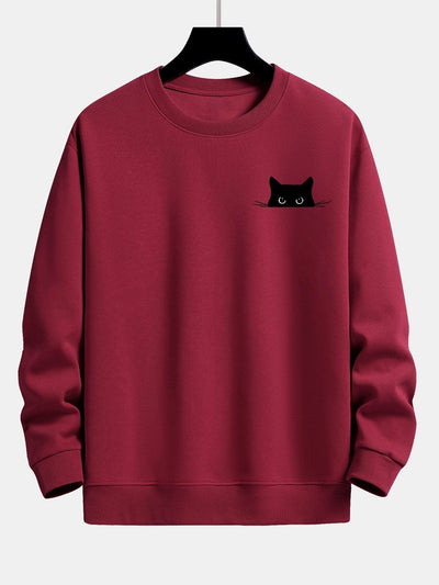 Sweat-shirt décontracté à imprimé chat noir