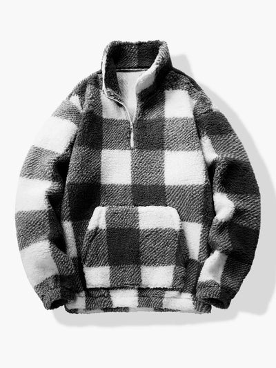 Sweat-shirt Teddy à carreaux et fermeture éclair quart de tour