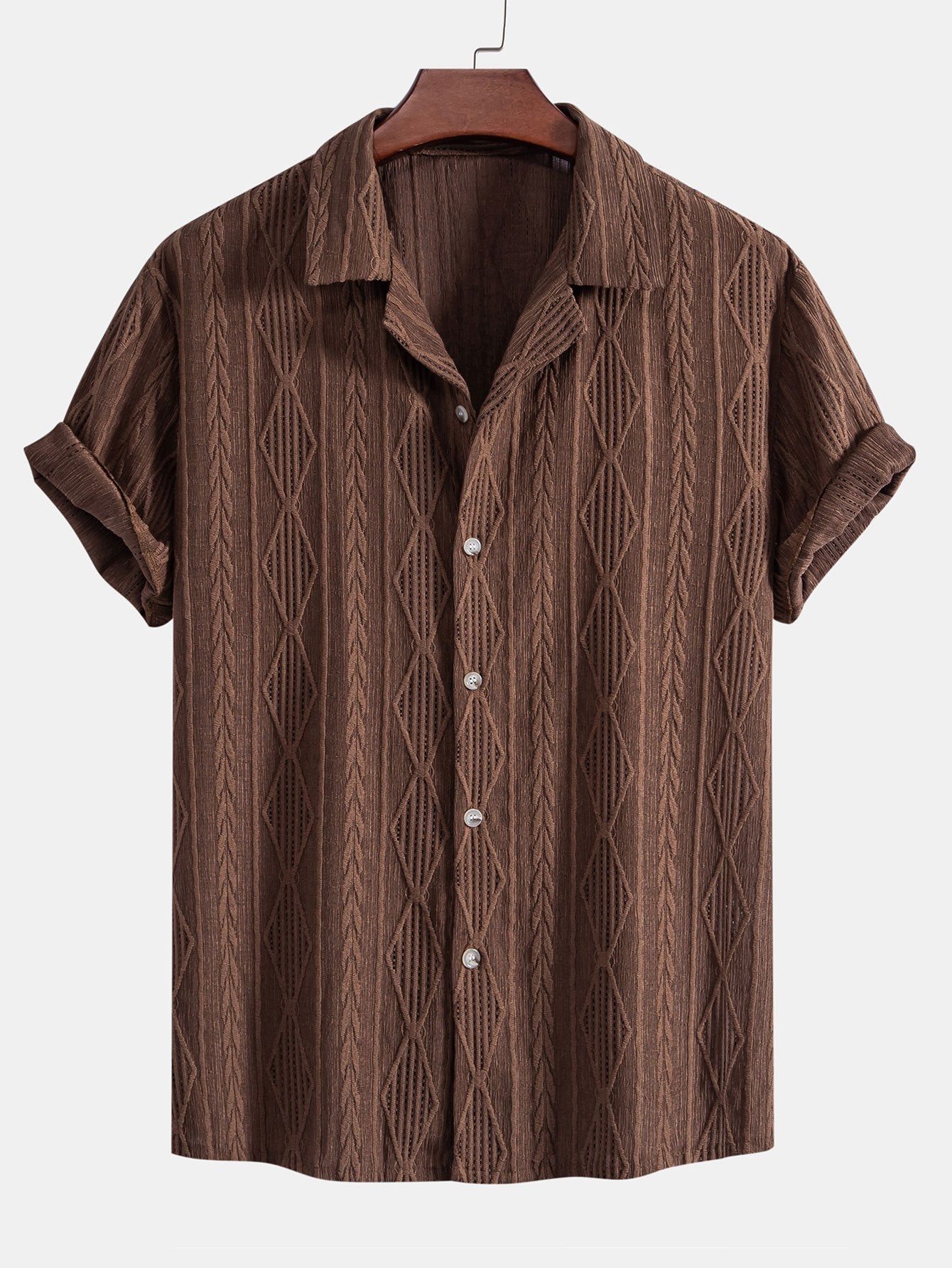 Chemise Cubaine Jacquard à Motifs Géométriques