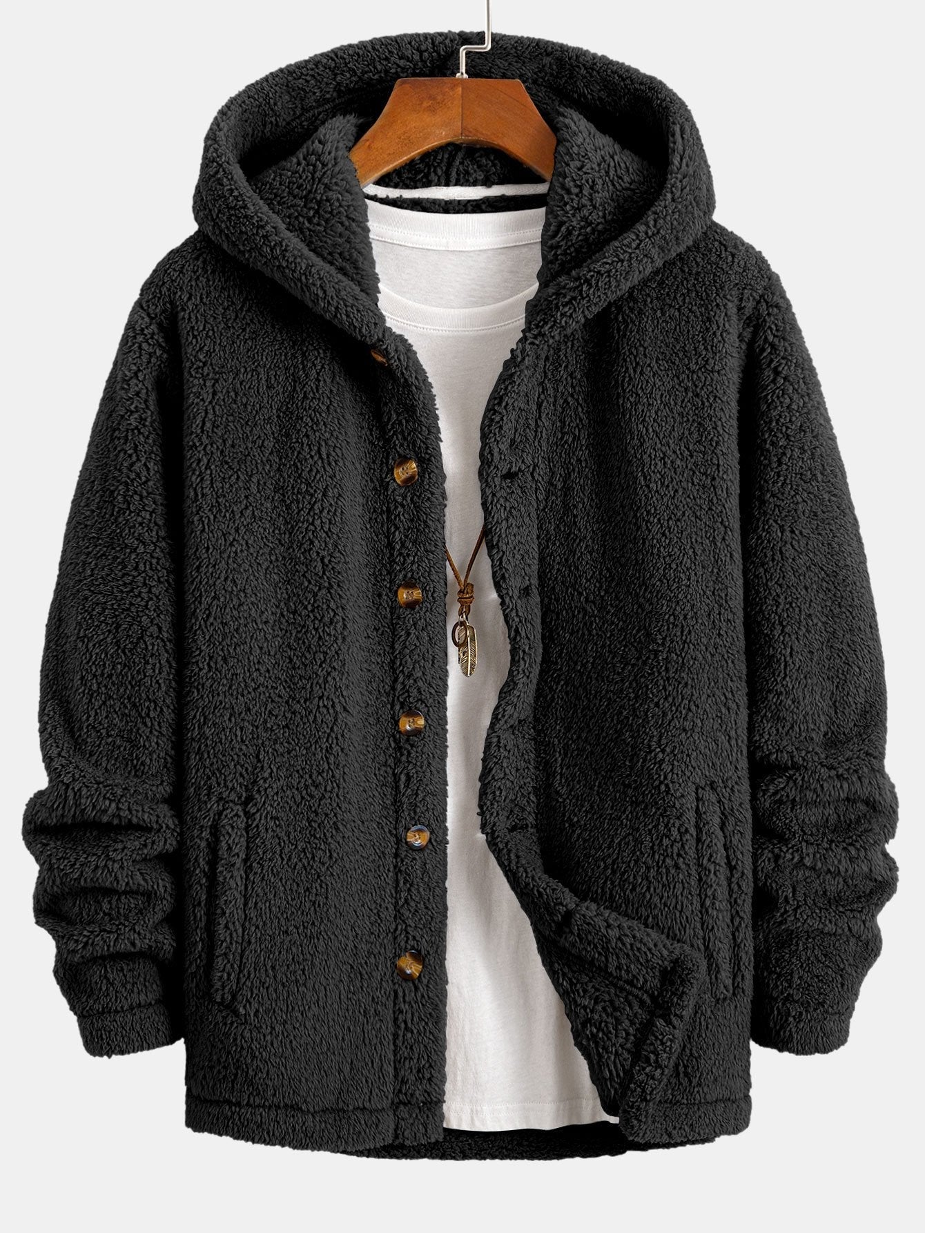 Manteau à capuche boutonné en polaire Teddy