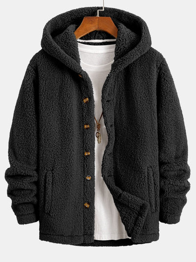 Manteau à capuche boutonné en polaire Teddy