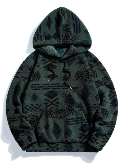 Sweat à capuche en peluche à imprimé aztèque et pantalon de jogging cargo en velours côtelé à cordon de serrage