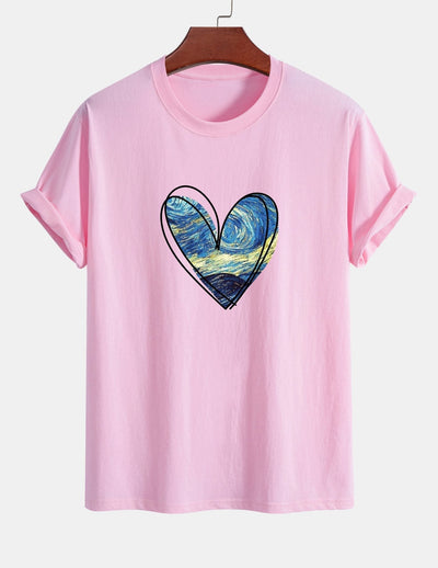 T-shirt en coton coupe standard à imprimé cœur et ciel étoilé